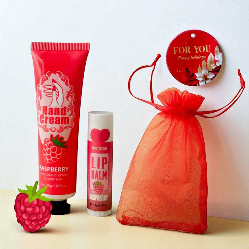 2SKN Moisture Gift Set - Hand Cream & Lip Balm with Drawstring Bag and Tag