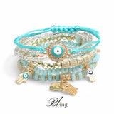 BLING 6pc Evil Eye Charm Accent Boho Bracelet Set