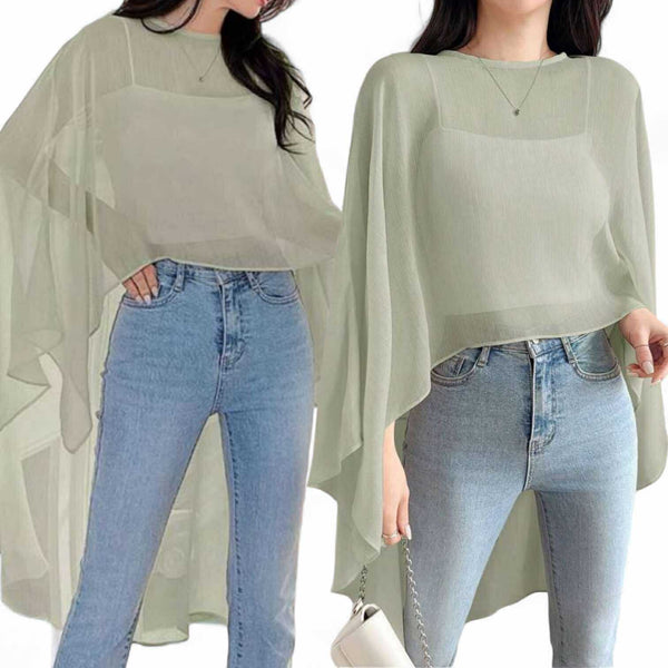 BLUSA Chiffon Flowy Poncho Overlay Top Loose Blouse (Inner not Included)