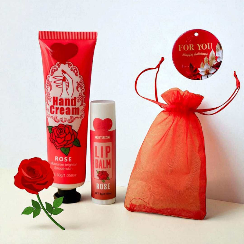 2SKN Moisture Gift Set - Hand Cream & Lip Balm with Drawstring Bag and Tag