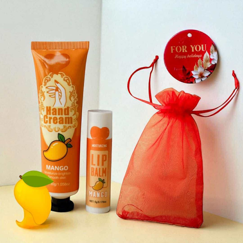 2SKN Moisture Gift Set - Hand Cream & Lip Balm with Drawstring Bag and Tag