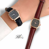 BLING Time Classic Square Face Slim Leather Strap Watch