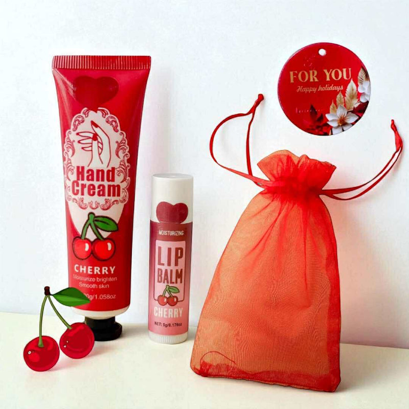 2SKN Moisture Gift Set - Hand Cream & Lip Balm with Drawstring Bag and Tag