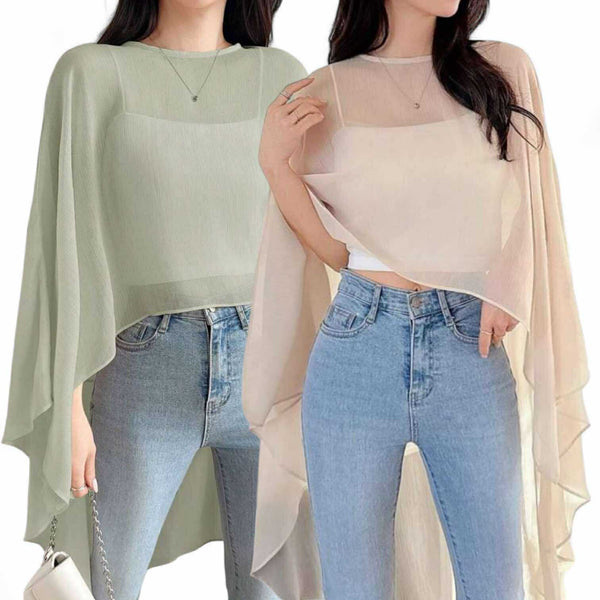 BLUSA Chiffon Flowy Poncho Overlay Top Loose Blouse (Inner not Included)