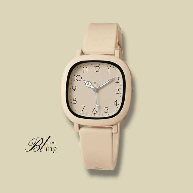 BLING Time Square Face Silicone Strap Quartz Wrist Watch