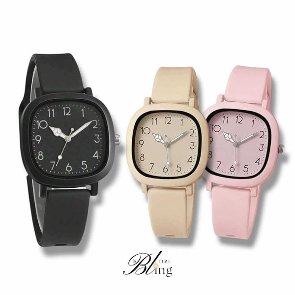 BLING Time Square Face Silicone Strap Quartz Wrist Watch