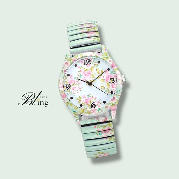 BLING Time Floral Dainty Quartz Wrist Watch Elastic Strap