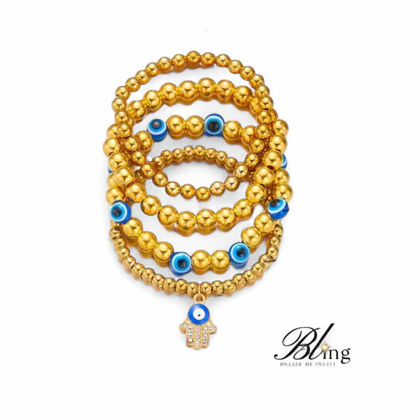 BLING Charms 4pc Set Evil Eye Beaded Bracelet