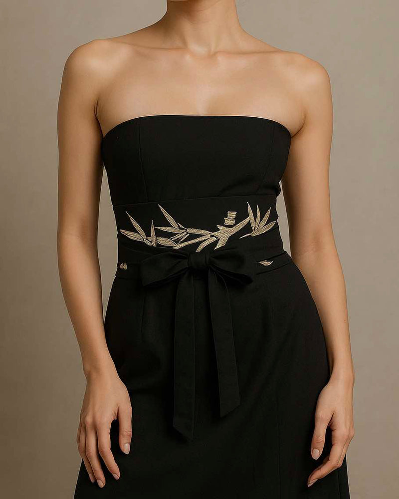 TAILLE Embroidered Wide Obi Waist Belt Wrap