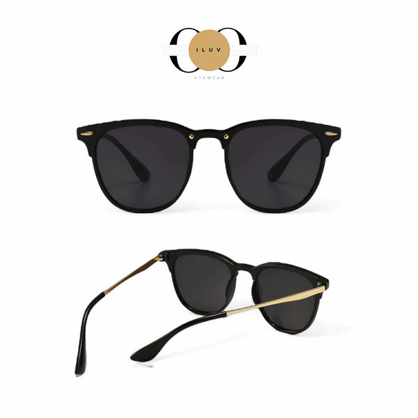 ILUV Classic Black & Gold Round Sunglasses – Unisex UV Protect Eyewear