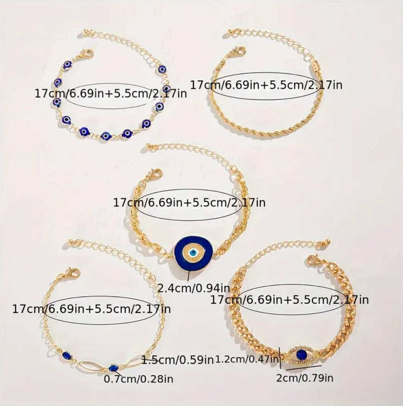 BLING Charms 5pc Turkish Evil Eye Bracelet Set