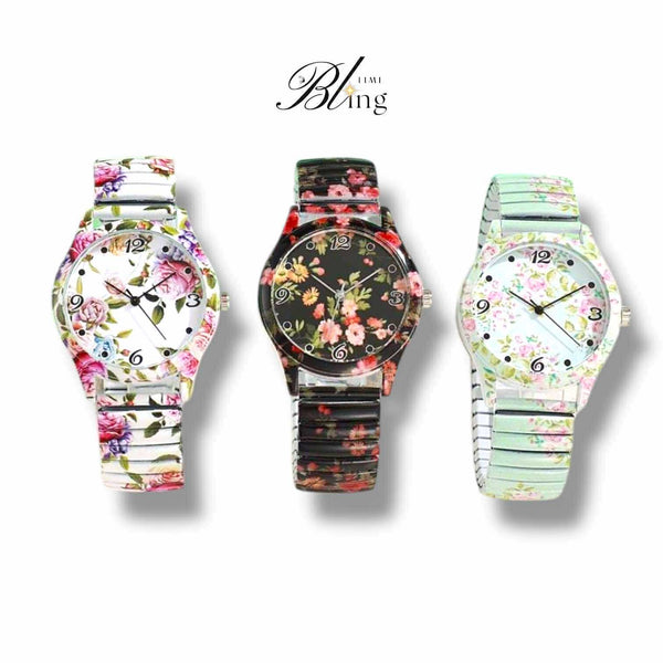 BLING Time Floral Dainty Quartz Wrist Watch Elastic Strap