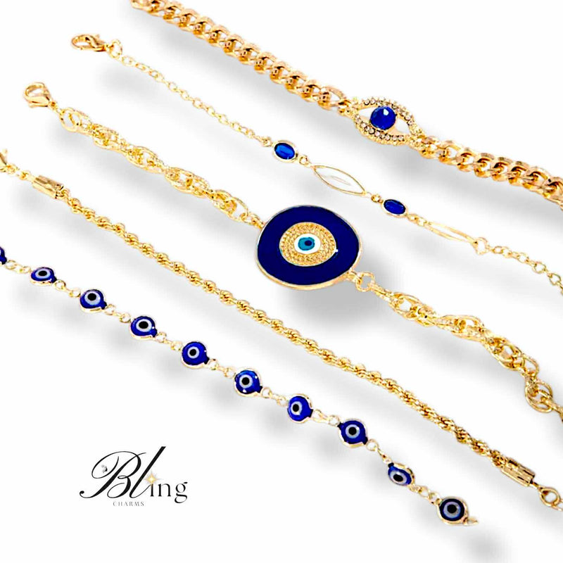 BLING Charms 5pc Turkish Evil Eye Bracelet Set