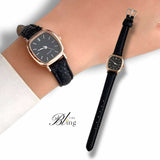 BLING Time Classic Square Face Slim Leather Strap Watch