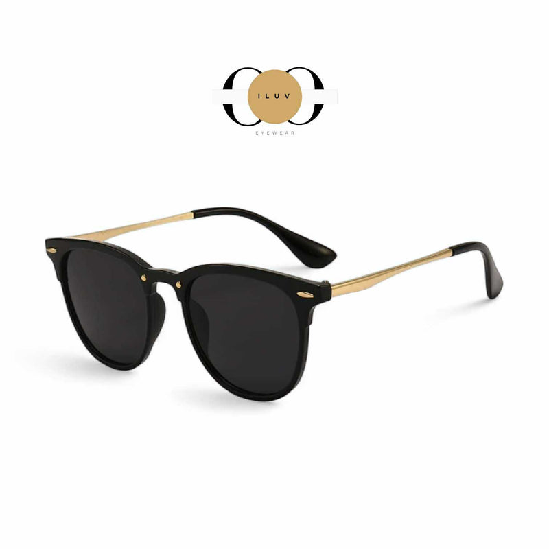 ILUV Classic Black & Gold Round Sunglasses – Unisex UV Protect Eyewear