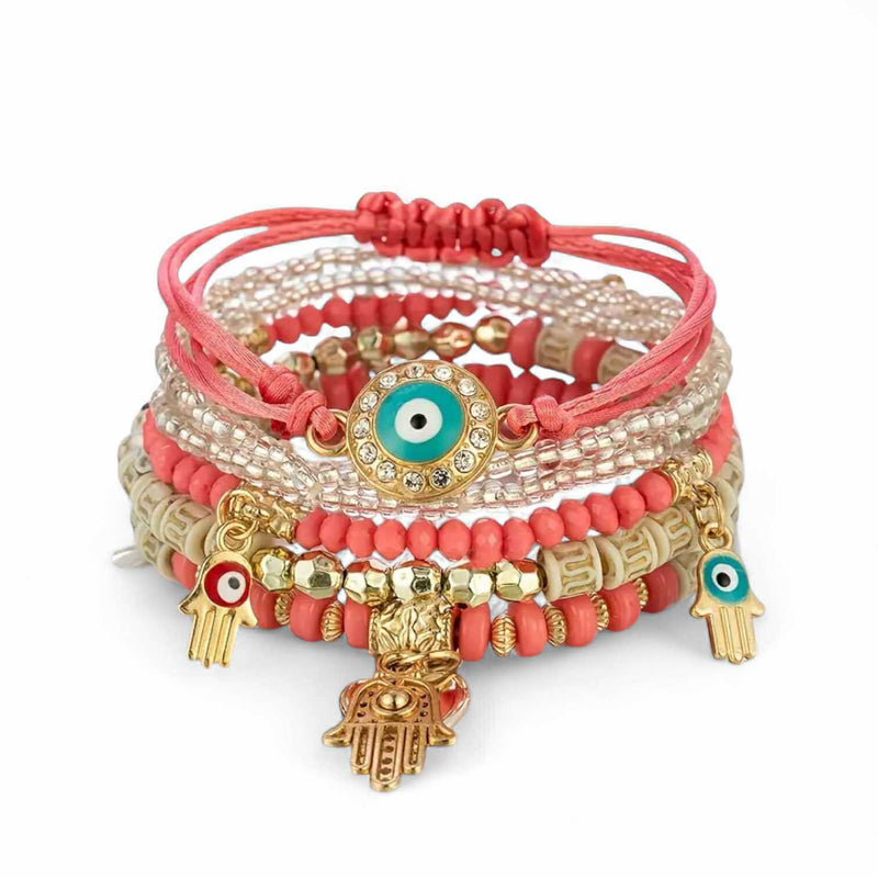 BLING 6pc Evil Eye Charm Accent Boho Bracelet Set