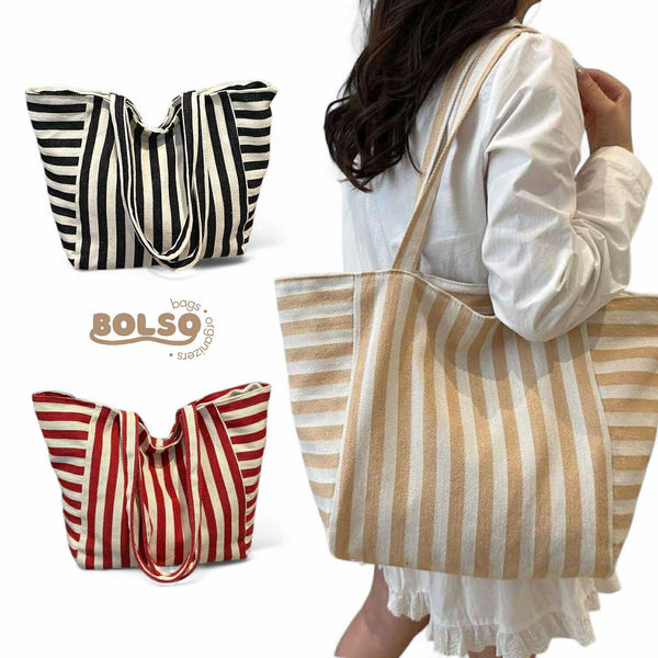 BOLSO Large Stripes Canvas Shopper Tote
