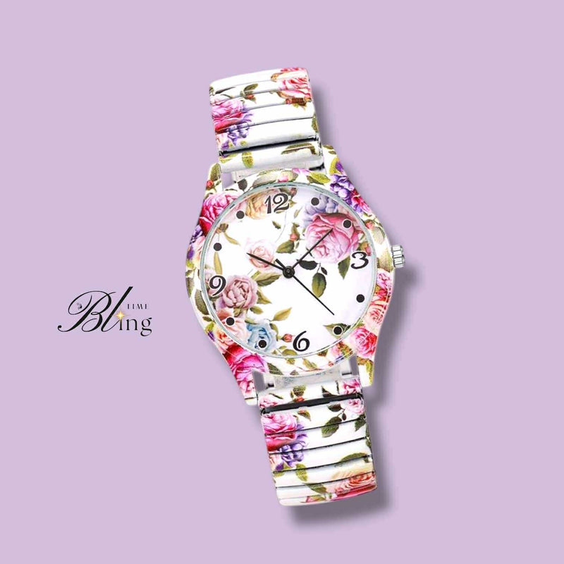 BLING Time Floral Dainty Quartz Wrist Watch Elastic Strap