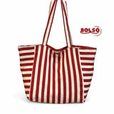 BOLSO Large Stripes Canvas Shopper Tote