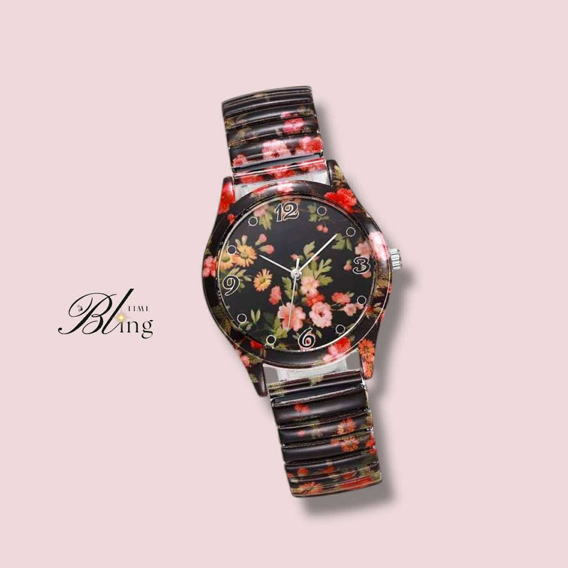 BLING Time Floral Dainty Quartz Wrist Watch Elastic Strap