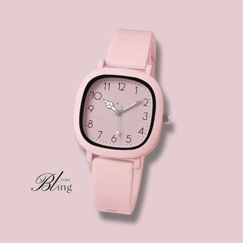 BLING Time Square Face Silicone Strap Quartz Wrist Watch