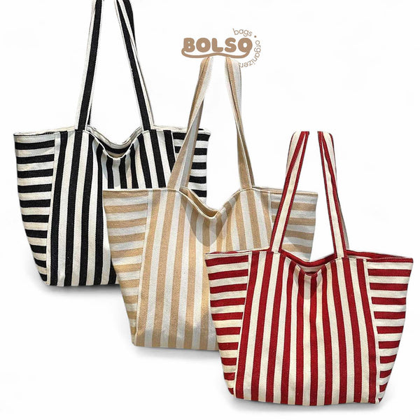 BOLSO Large Stripes Canvas Shopper Tote