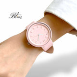 BLING Time Round Face Pink Quartz Wrist Watch Silicone Strap