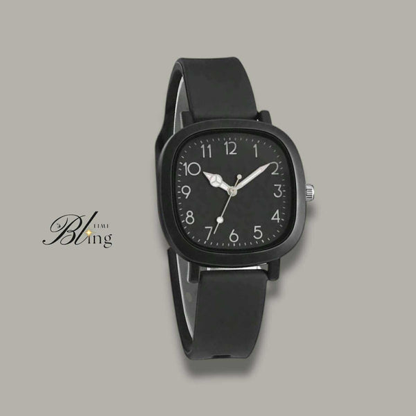 BLING Time Square Face Silicone Strap Quartz Wrist Watch