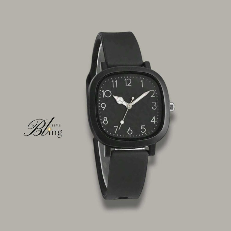 BLING Time Square Face Silicone Strap Quartz Wrist Watch