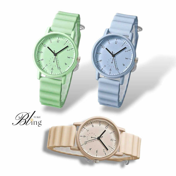 BLING Time Candy Color Quartz Wrist Watch Wave Silicone Strap