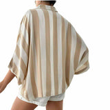 BLUSE Wide Vertical Stripes Buttondown Batwing Shirt Top