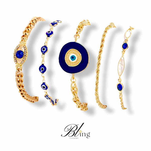 BLING Charms 5pc Turkish Evil Eye Bracelet Set