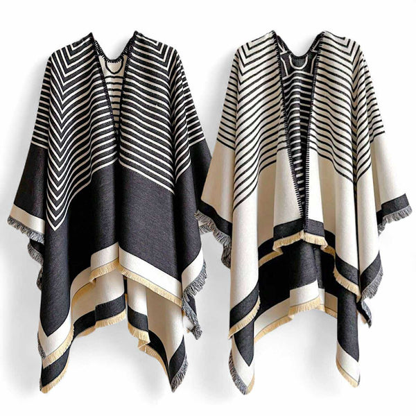 WRAP Warm Shawl Reversible Cloak Stripes