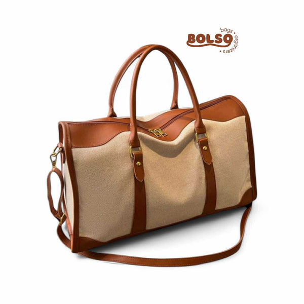 BOLSO Large Vintage Canvas Leather Contrast Duffle Bag with Sling
