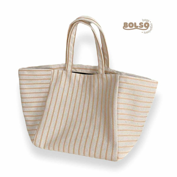 BOLSO Pinstripe Canvas Large Commuter Tote Bag