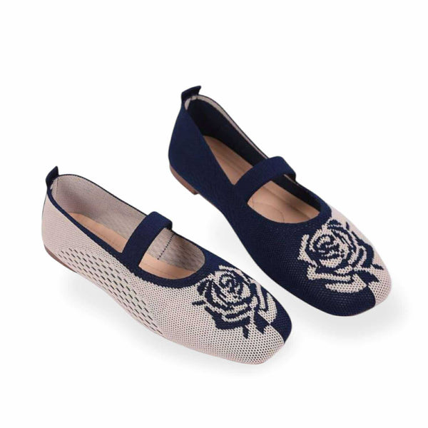 PREORDER Knitted Two Tone Flower Mary Jane Flat Shoes