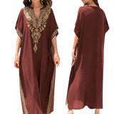 GYPSY Boho Embroidered Woven Resort Kaftan Maxi Dress
