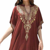 GYPSY Boho Embroidered Woven Resort Kaftan Maxi Dress