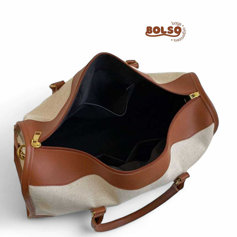 BOLSO Large Vintage Canvas Leather Contrast Duffle Bag with Sling