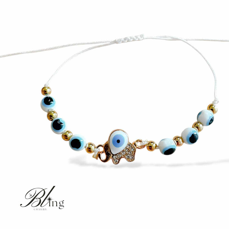 BLING Charms Evil Eye Beads Elephant on String Minimalist Bracelet