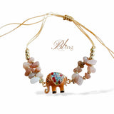 BLING Elephant Charms Natural Stone in String Bracelet