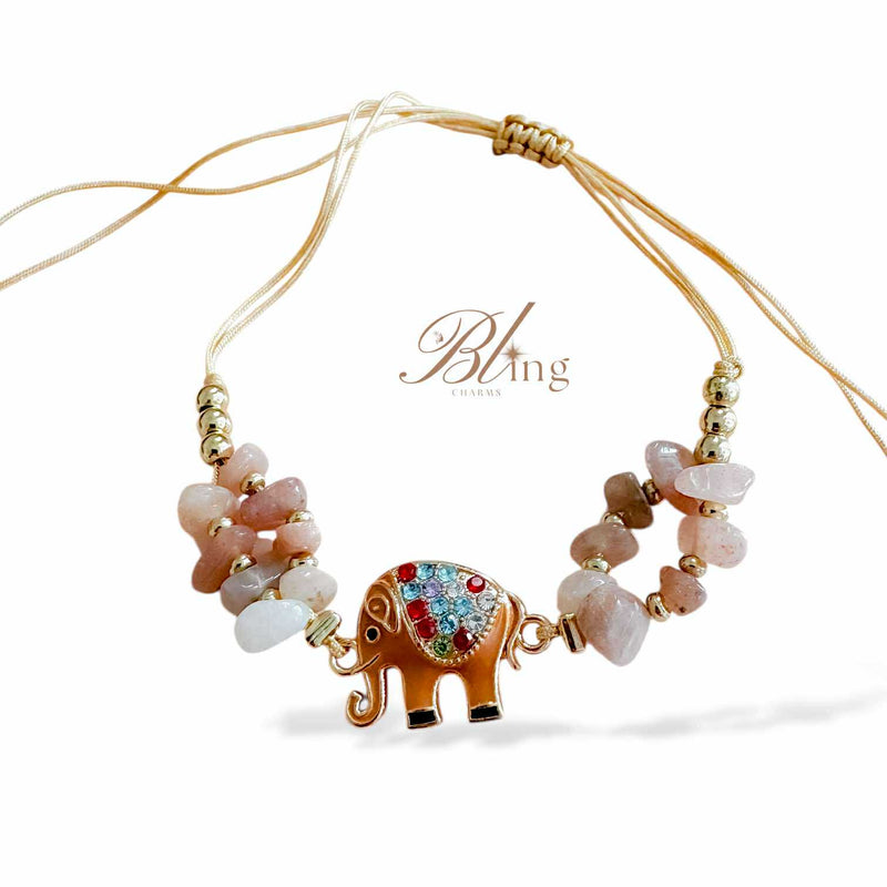 BLING Elephant Charms Natural Stone in String Bracelet