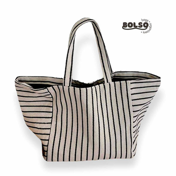 BOLSO Pinstripe Canvas Large Commuter Tote Bag