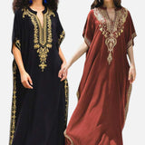 GYPSY Boho Embroidered Woven Resort Kaftan Maxi Dress