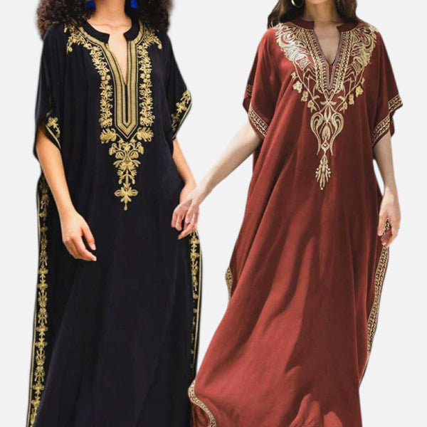 GYPSY Boho Embroidered Woven Resort Kaftan Maxi Dress