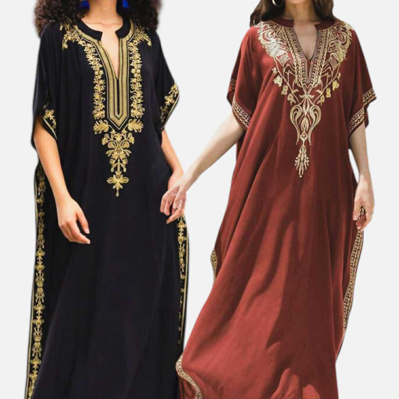 GYPSY Boho Embroidered Woven Resort Kaftan Maxi Dress