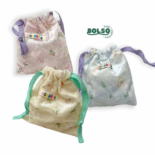 BOLSO Velvet Dainty Floral Drawstring Mini Vanity Pouch Organizer