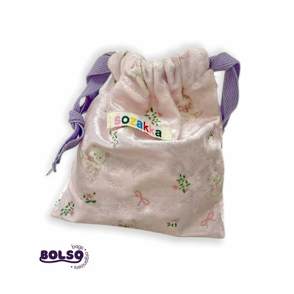 BOLSO Velvet Dainty Floral Drawstring Mini Vanity Pouch Organizer