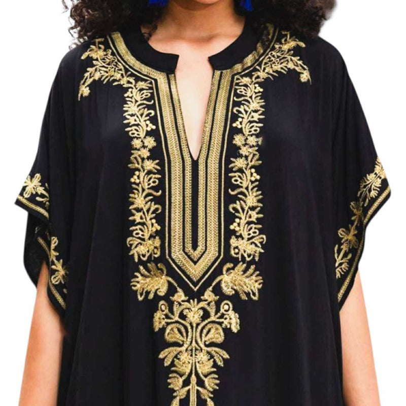 GYPSY Boho Embroidered Woven Resort Kaftan Maxi Dress