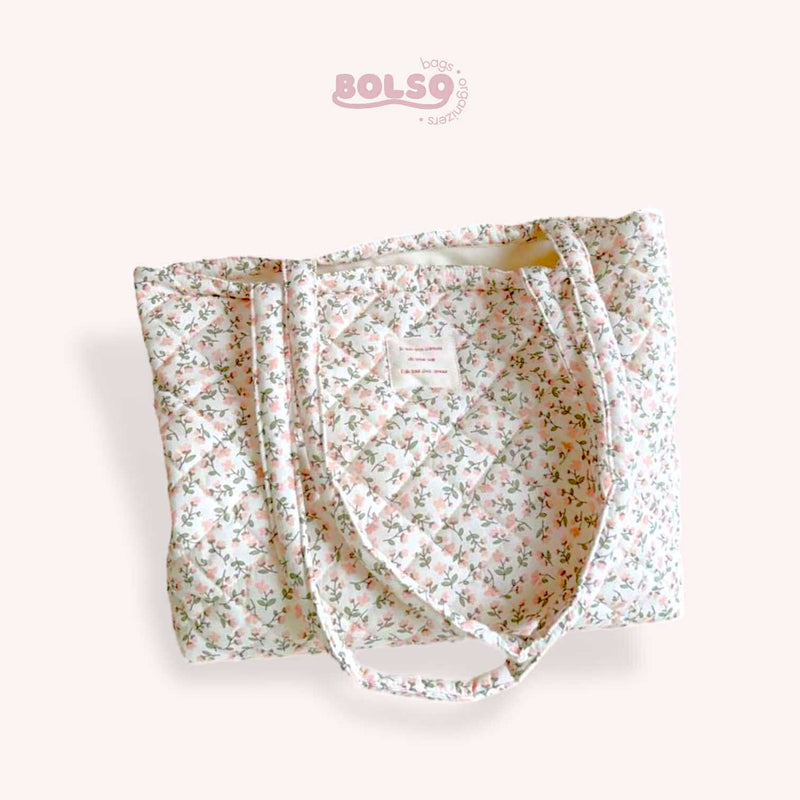 BOLSO Dainty Floral Cloud Quilted Large Open Tote Bag